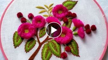 Beautiful Pink Flowers Hand Embroidery | hand embroidery design and tutorial | easy way to embroi...