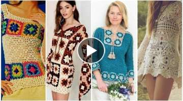 Latest stylish & Beautiful granny square crochet knitted multi shades top blouse,vntage dress2020