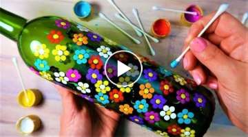 SUPER EASY Qtip Bottle Painting Rainbow Dot Flowers | How To with Lydia May