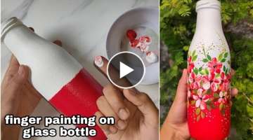Beautiful red and white glass bottle painting idea. Easy glass bottle painting technique with fin...
