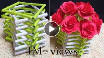 paper flower vase making|| paper flower pot|| DIY flower pot||DIY flower vase