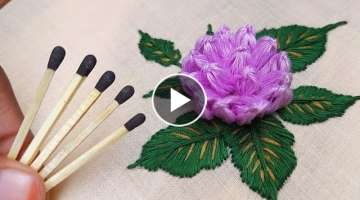Amazing hand embroidery flower design trick with matchbox stick|super easy flower design trick